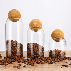 咖啡豆密封罐透明玻璃罐，茶叶收纳五谷杂粮干果储物罐软木塞密封瓶