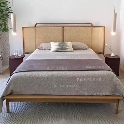 新款直销1.5米双人藤艺床藤编床实木北欧日式橡木床现代简约卧室