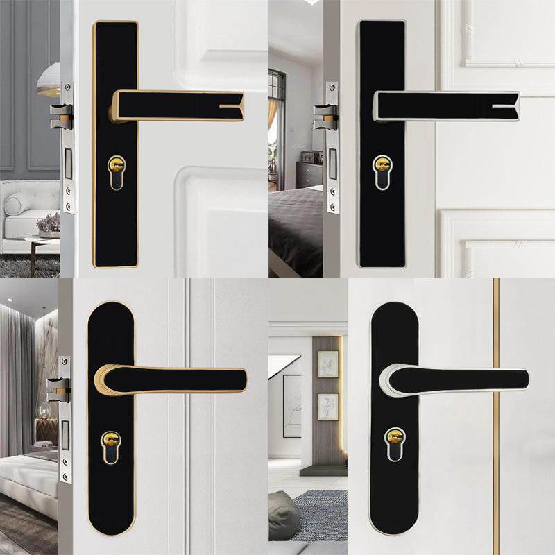 轻奢静音门锁磁吸家用黑色简约锁具卧室房间实木门锁房门锁套装锁