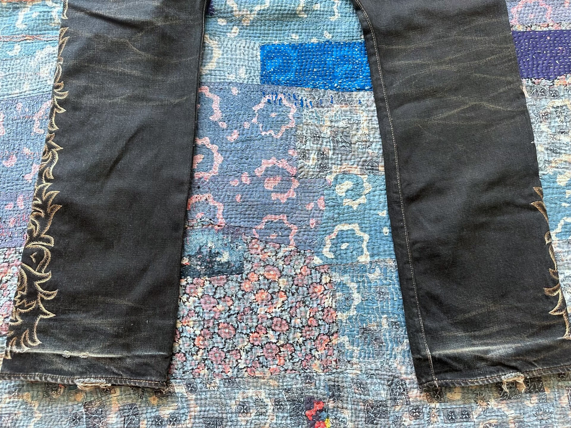 RRL Dark Denim Embroidered Straight Jeans — back
