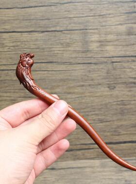 雷击枣木龙头发簪浮雕男女士道家法器纯手工打磨木质工艺品雕刻