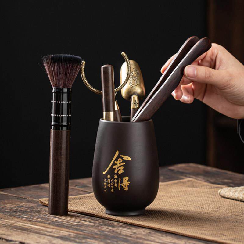 紫砂茶道六君子办公室家用乌木茶漏茶夹茶刀杯叉茶匙壶笔茶道配件