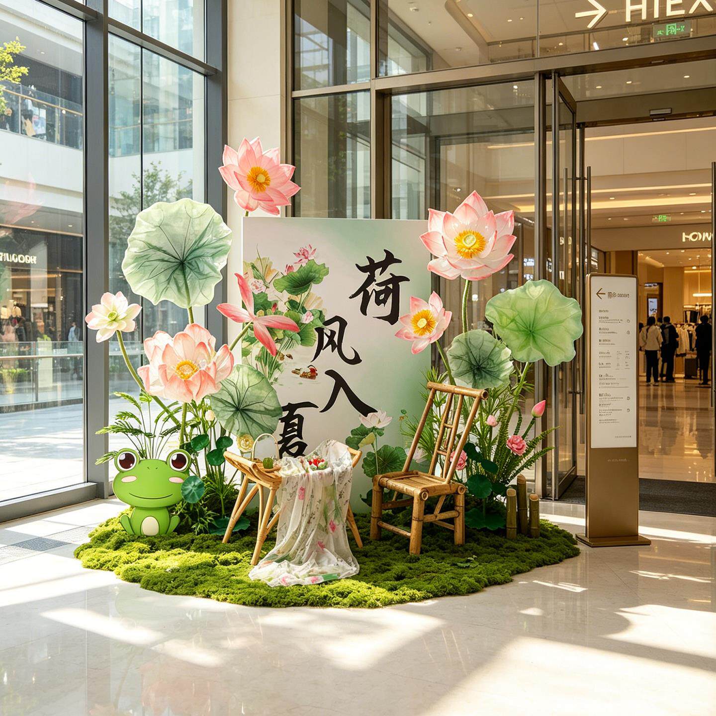 夏季荷花主题美陈彷真荷叶莲花摆件商场门店网红打卡布置装饰道具