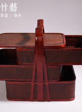 玉藤提篮手提编竹层食盒ytzl01 风古代三格拜拜用送餐食篮