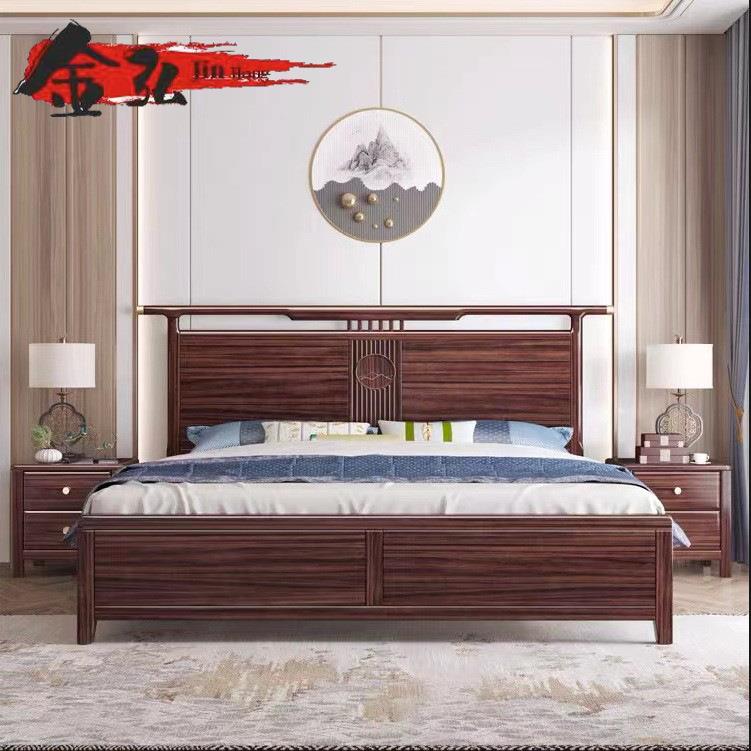 新中式实木床乌金木床家用实木床现代卧室1米8大床双人床轻奢储物