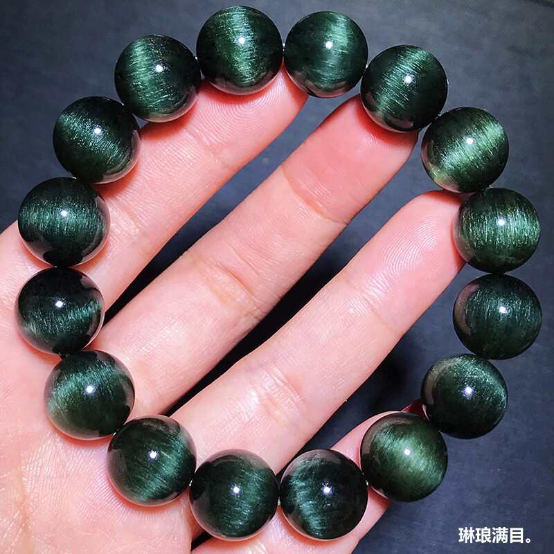 天然巴西绿发晶手链钛晶顺发猫眼石男女士手链绿幽灵板钛水晶手串
