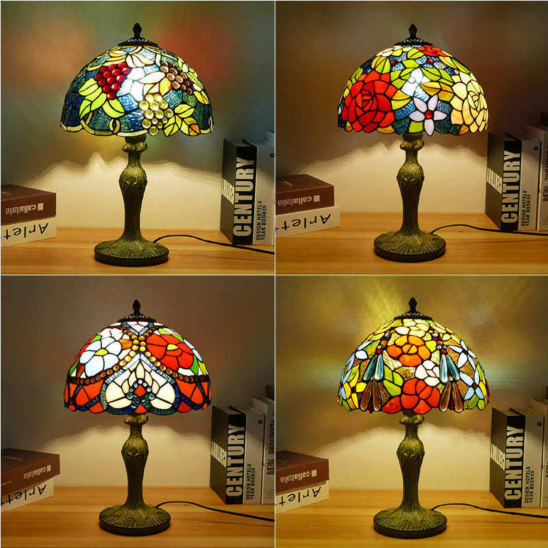 金港湾新款书房卧室床头彩色玻璃台灯 多款风格咖啡酒吧合金台灯