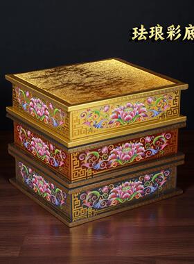 珐瑯彩加高底座观音佛像莲花台方形底座供奉台关公垫高财神爷神垫