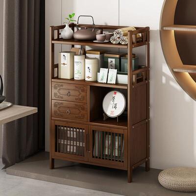 博古架楠竹新中茶式柜置物架落多地层XGR茶收纳架茶具室展示架子