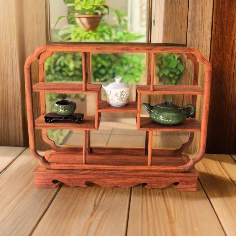 花梨木桌面小博古架茶具置物架茶杯收纳层架实木中式紫砂壶多宝阁