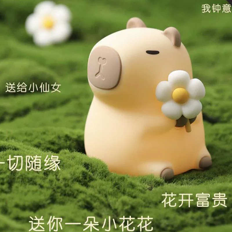 夜灯侧身灯皮巴拉卡水硅胶小木鱼皮小花豚鼠灯卡充电氛围拍拍usb