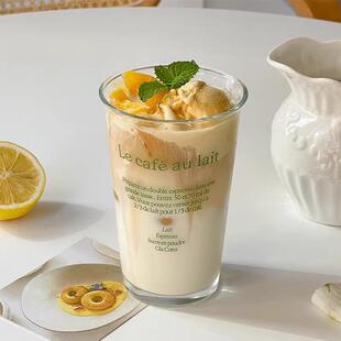 高款家用玻璃杯350ml创意字母饮料咖啡杯加厚办公室地推礼品杯子