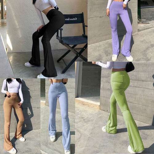 Women's tight fitting high waisted slightly flared pants,