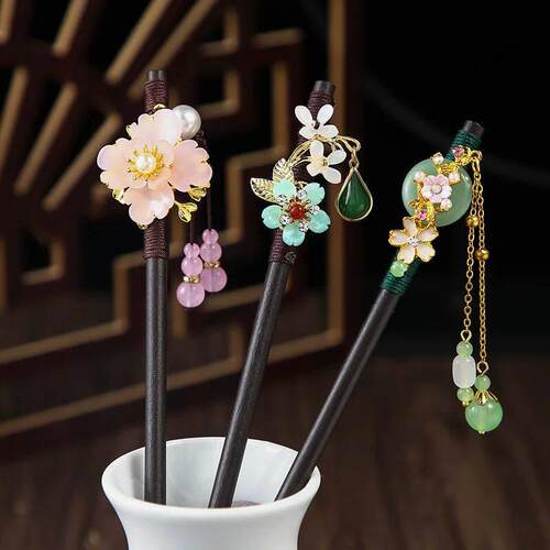 Wooden Hair Stick Chinese Style Winding Flower Hairpin With
