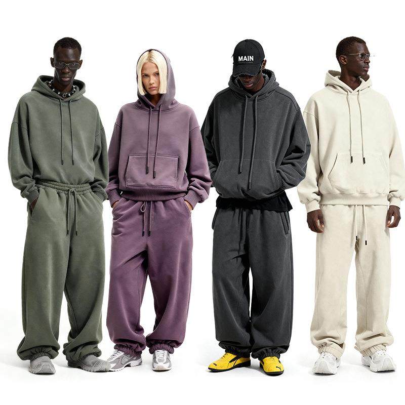 捷展男装|美式连帽套装25冬季新品加绒加厚10色抓绒卫衣卫裤男女