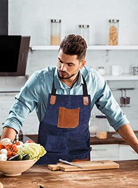 厂帆布u围木工园艺烧烤师酒p吧餐厅340工作家服围兜印lo裙go