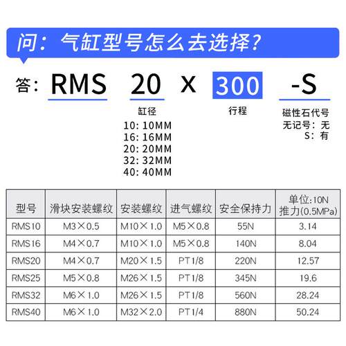 RMS无杆气缸气缓冲长行程CY3B10/16/20/25/32/40/50-100/200/300