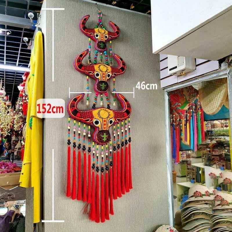 2022新款中国节牛头挂件民族风刺绣装饰品春节门画对联喜庆用品
