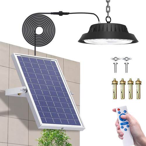 新款太阳能吊灯 户外防水LED花园庭院灯室外走廊100W农村照明路灯