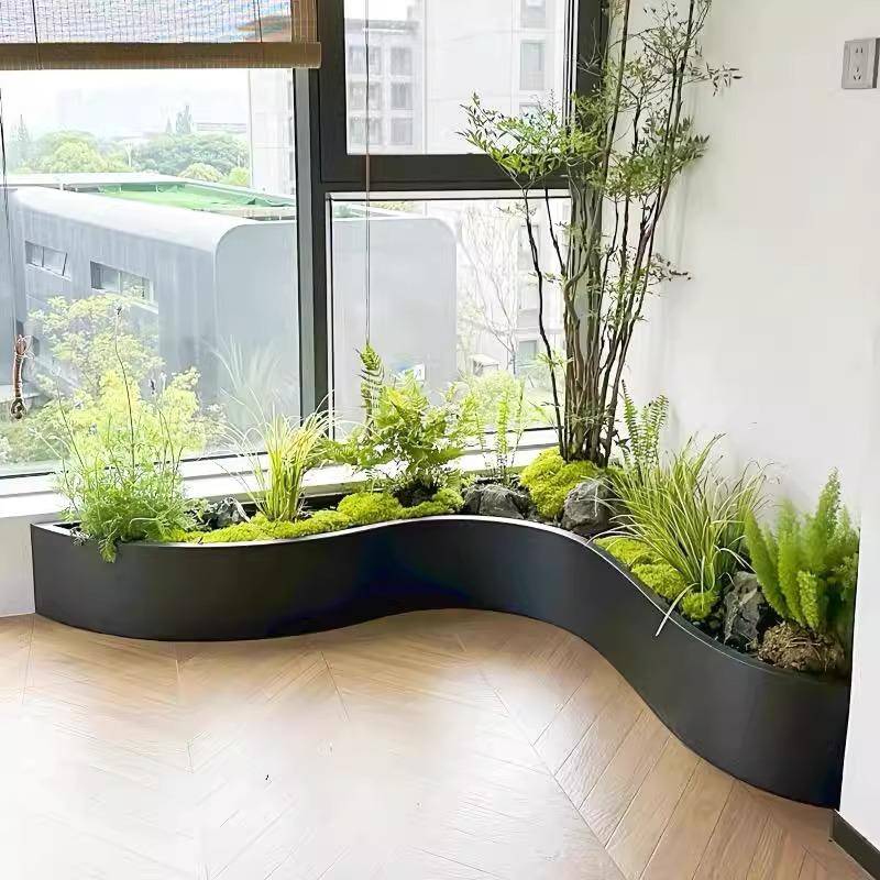 室内不锈钢花箱阳台转角造景弧形花盆售楼部室外花池异形种植花架