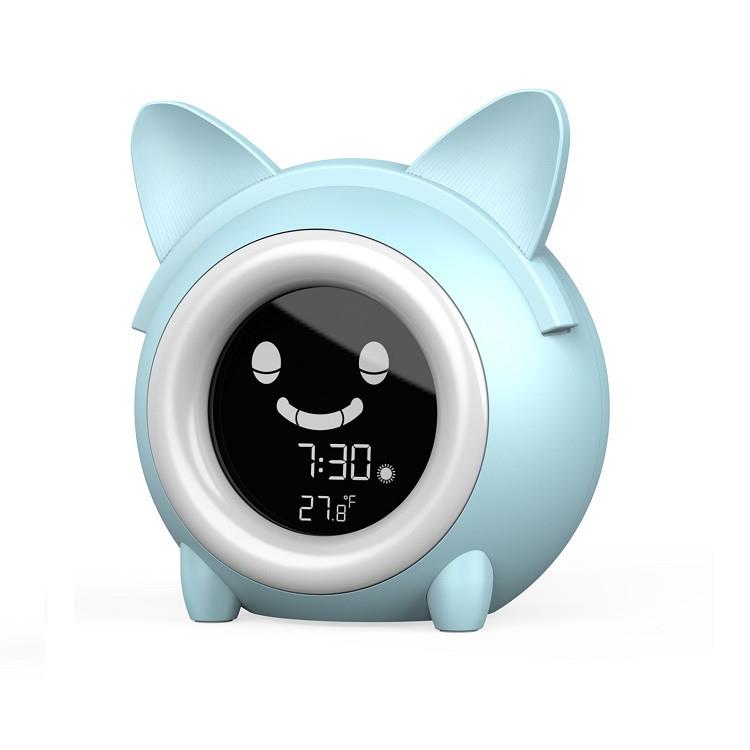 卡通猫儿童睡眠训练音乐LED彩色灯LCD数显钟小睡午睡打盹闹钟