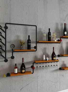墙壁置古物架实壁木复纳隔板收挂一字搁板客厅75854装饰墙壁酒架