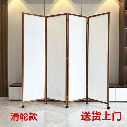 滑轮款实木新中式屏风家用办公商用入户客厅万向轮移动隔断可推拉