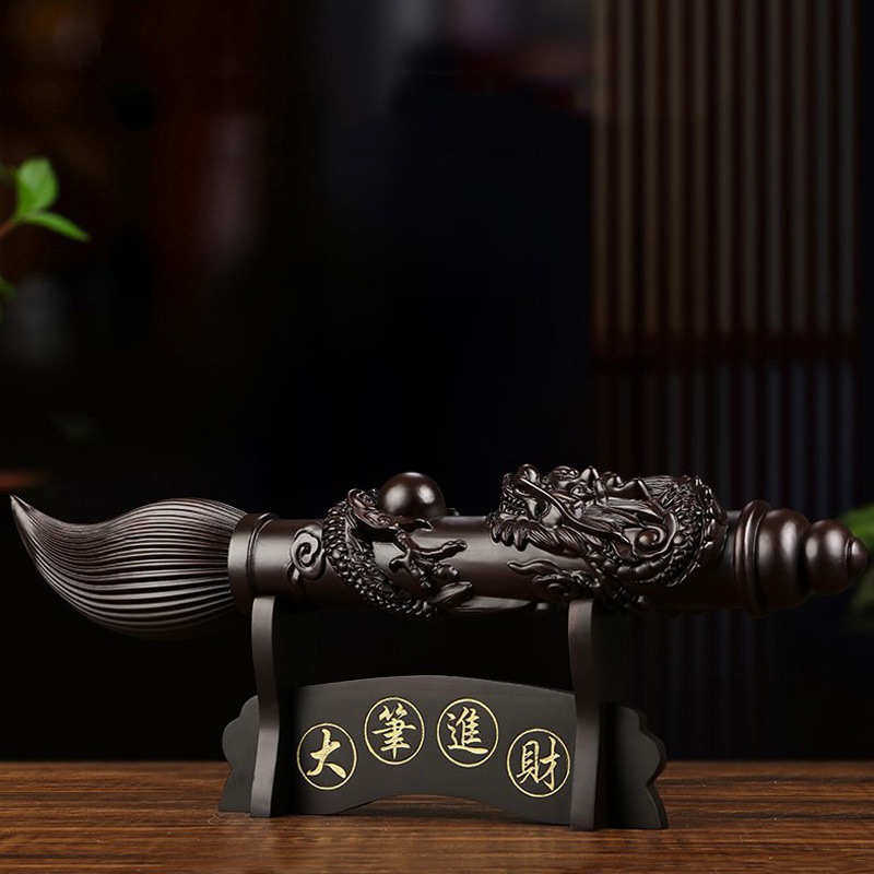 黑檀实木雕刻文昌笔摆件大笔进财红木家居店铺装饰工艺品开业送礼