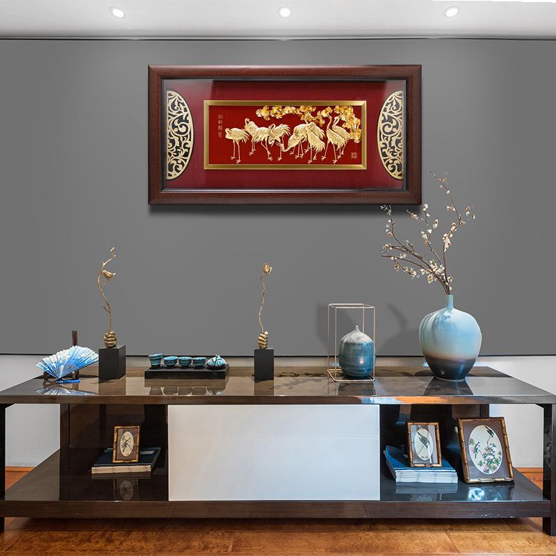 松龄鹤寿立体金箔画 现代客厅简约装饰画创意家居饰品挂画墙壁画
