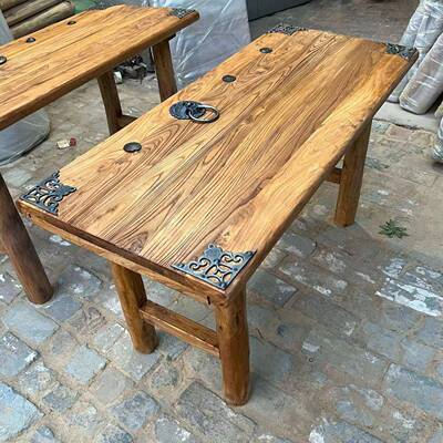 W7HCR老榆木桌子实木板复古长桌茶桌台条餐桌家用茶原木桌面吧台