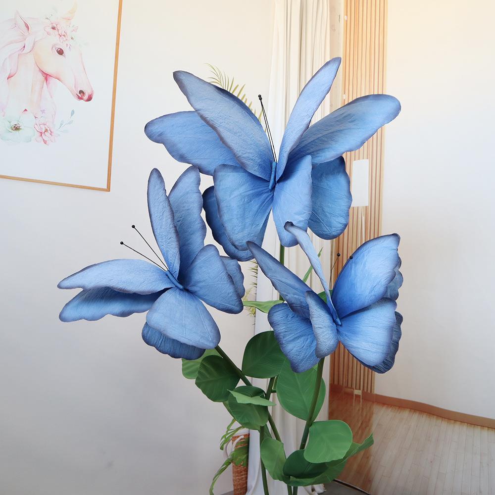 仿真渐变蝶色蝴商场置间布仿真花组合装饰皱纹纸蝴LX-1312蝶婚礼