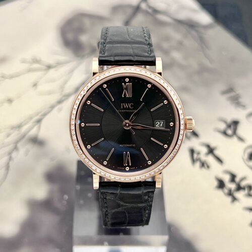 原钻98新IWC万国柏涛菲诺18K玫瑰金自动机械表37mm中性表IW458108