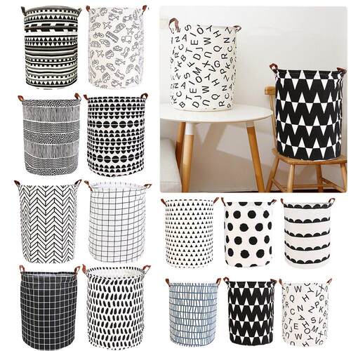 1pc Folding Laundry Basket Round Storage Bin Bag Large Hampe