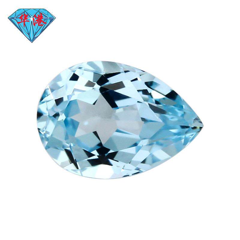 华港宝石 梨形培育海蓝宝 再生海蓝石提拉法合成彩宝水滴形戒面