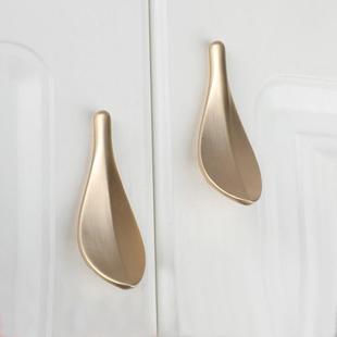 创意个性枇杷树叶衣柜门金色拉手轻奢北欧黑色实心抽屉柜子把手