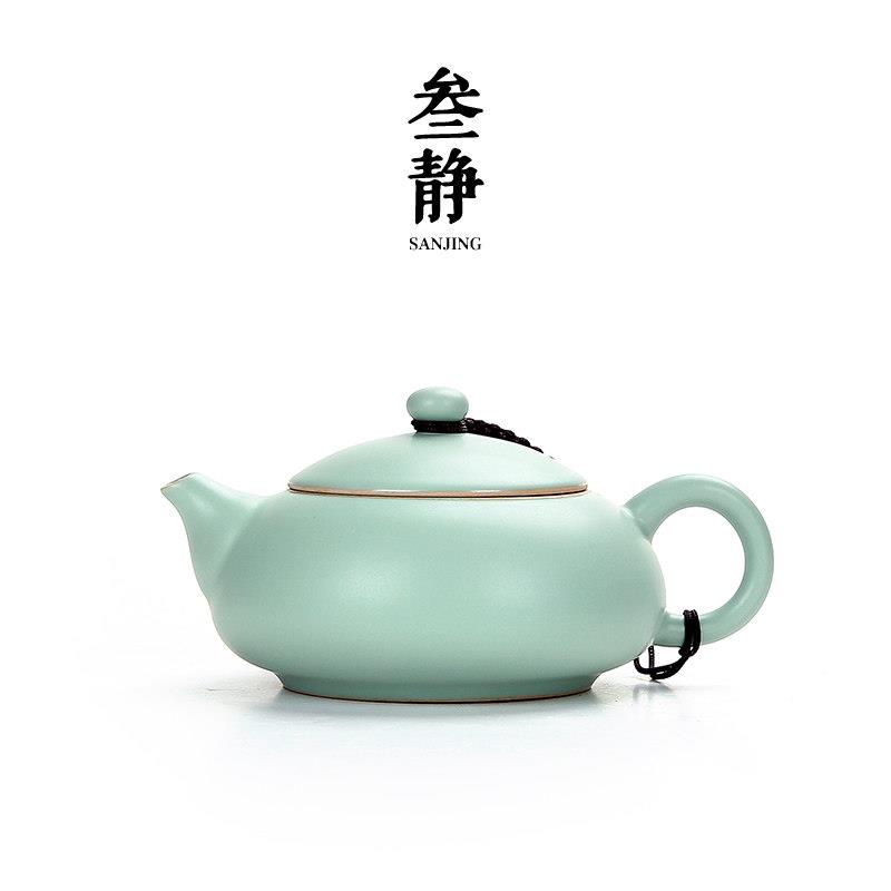 汝窑茶壶单壶功夫茶具西施壶陶瓷大号茶壶家用开片可养汝瓷泡茶壶