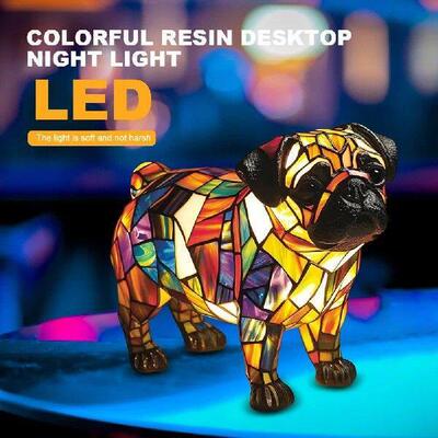 Dog Lamp Stained Resin Dog Tabletop Night Light Resin Desk