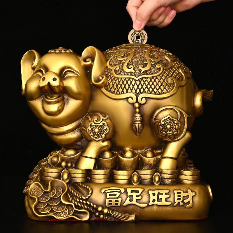 纯铜金猪存钱罐摆件能进能出福猪存钱筒家用办公室前台装饰生肖猪