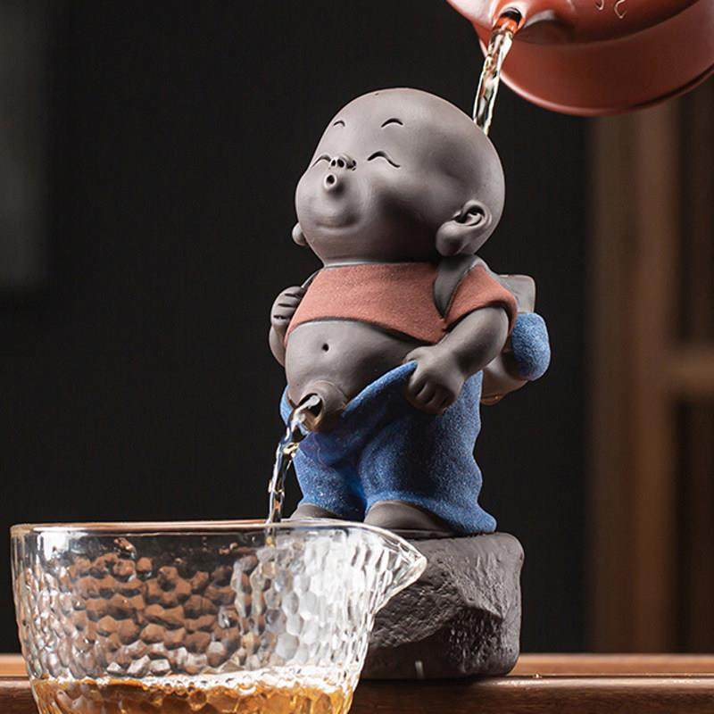宇轩 紫砂尿童茶宠喷水摆件精品创意小和尚可养茶艺茶盘茶具配件