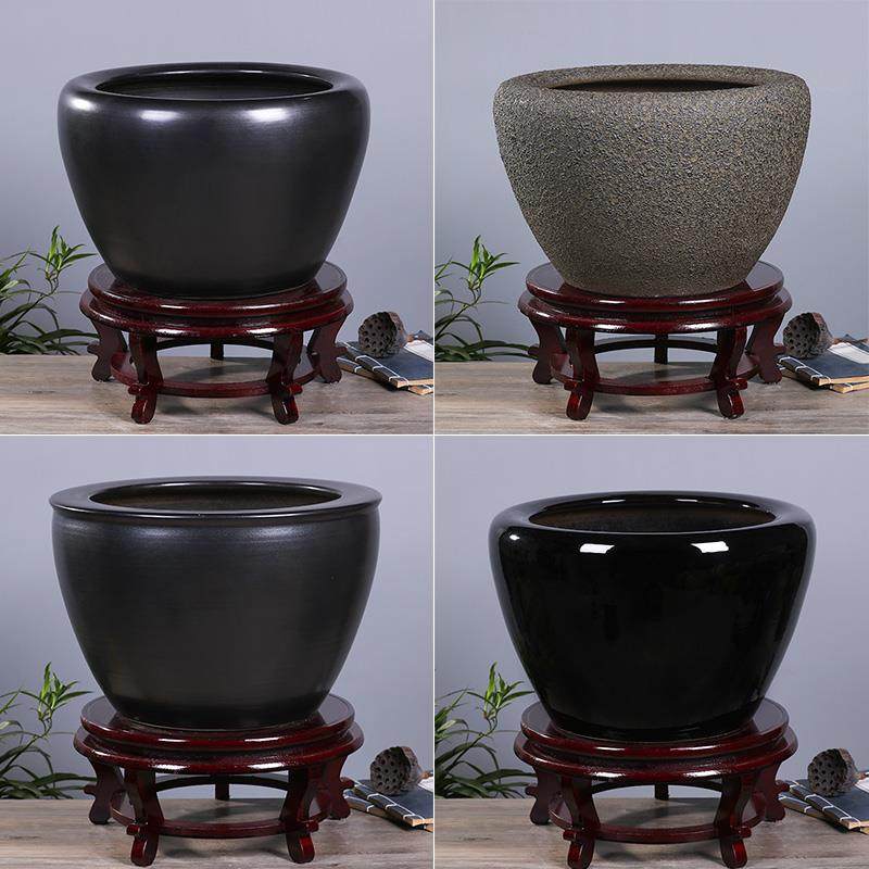 正品景花德镇瓷鱼缸养鱼盆大号黑色陶釉睡莲荷缸复古客厅外茶室内,宠物/宠物食品及用品,桌面缸,淘宝优惠券,粉丝福利购,淘宝优惠卷