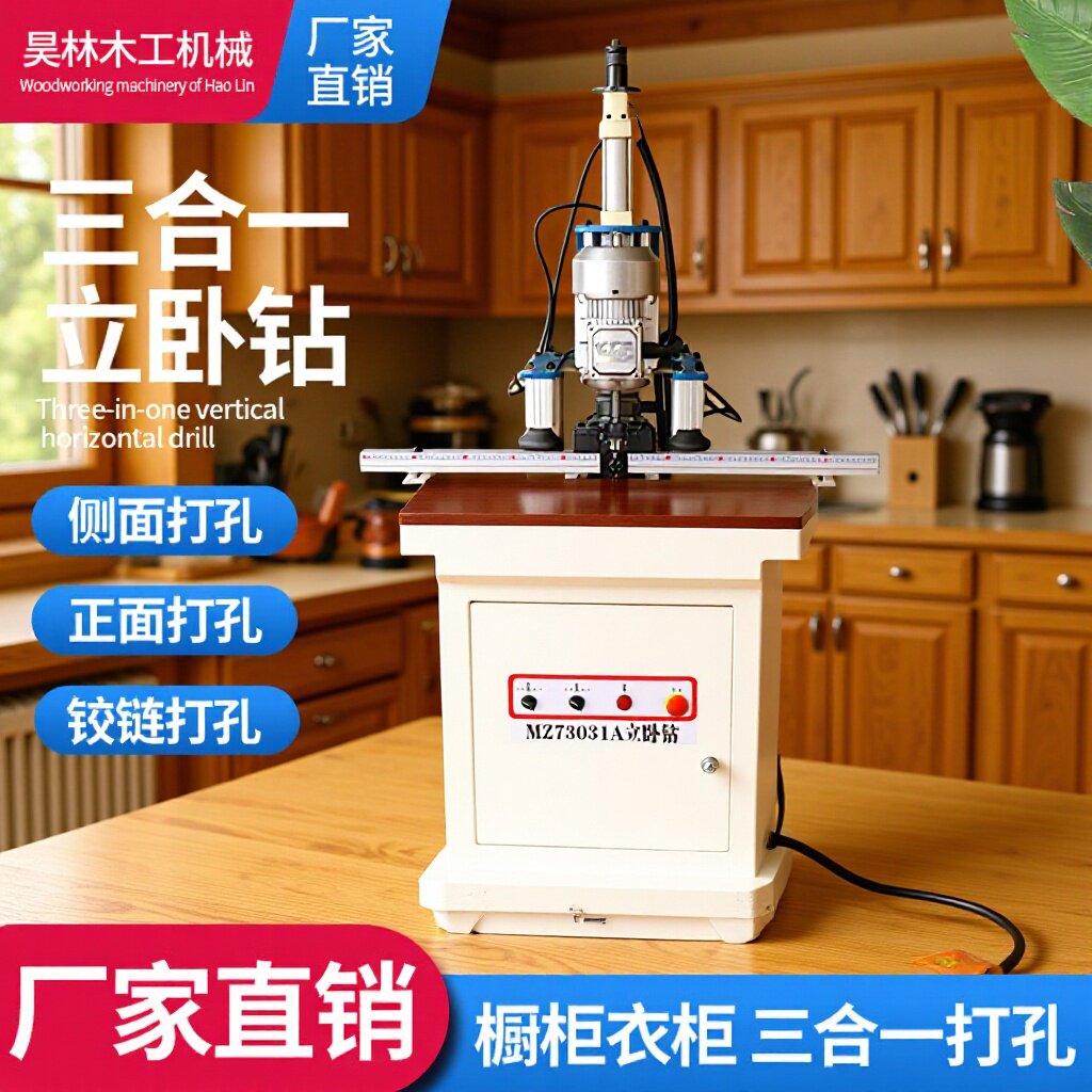 木工机械立卧钻三合一板式家具水平钻孔机衣板侧面开孔钻木工钻床