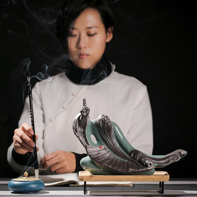 中式创意哥窑人物老子像陶瓷摆件禅意家居客厅书房书架装饰品摆设