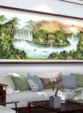 聚宝盆山水画客厅装饰背景墙挂画流水生财字画老板办公室风景挂画