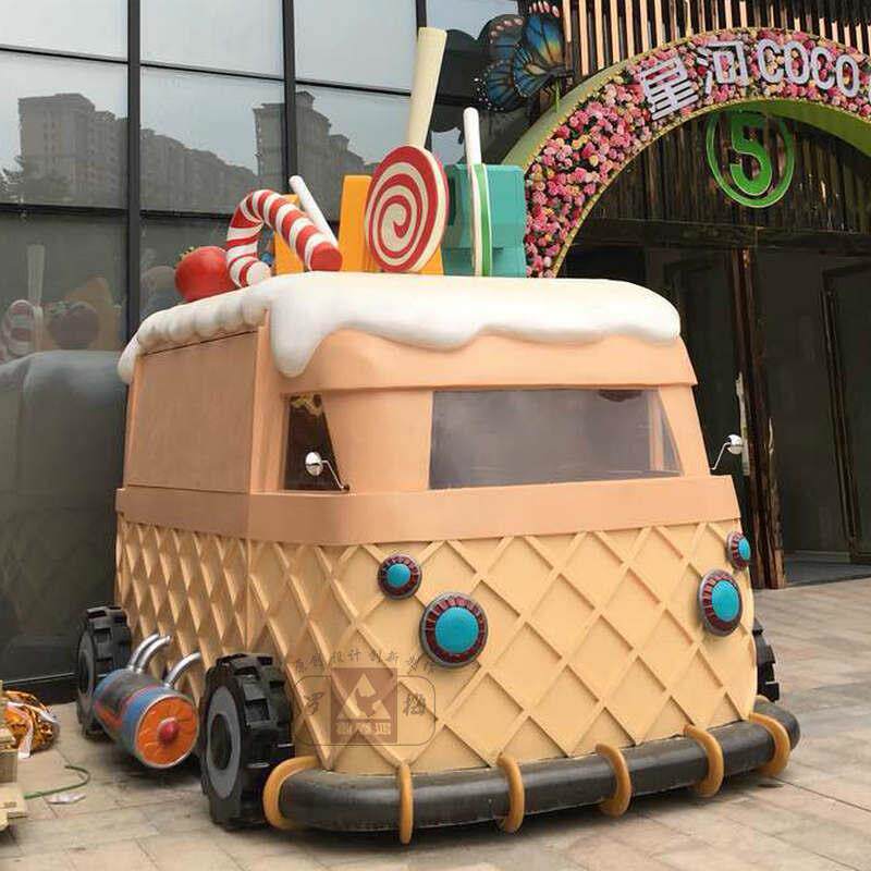厂长家直销玻璃钢街区美陈景观造型雕塑 快餐车模型雕塑