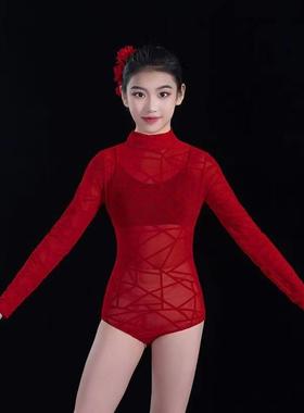 高档金晨步悬挂同款舞红色逸大万摆裙儿服童飘裙古典现代舞江表演