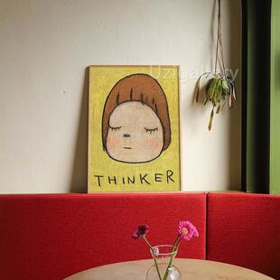 日本艺术家奈良美智人物装饰画创意儿童房卡通挂画小众潮牌玄关画