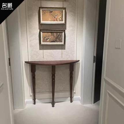 法式轻奢简约现代实木玄关桌半圆入户走廊展示台靠墙窄装饰架极简