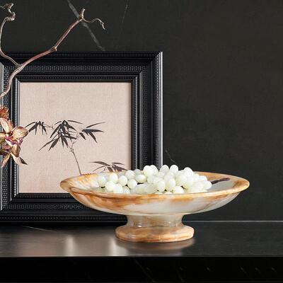 GP094盘天然玉石果盘餐点盘高脚托盘奢家居摆样件中古风收纳民宿