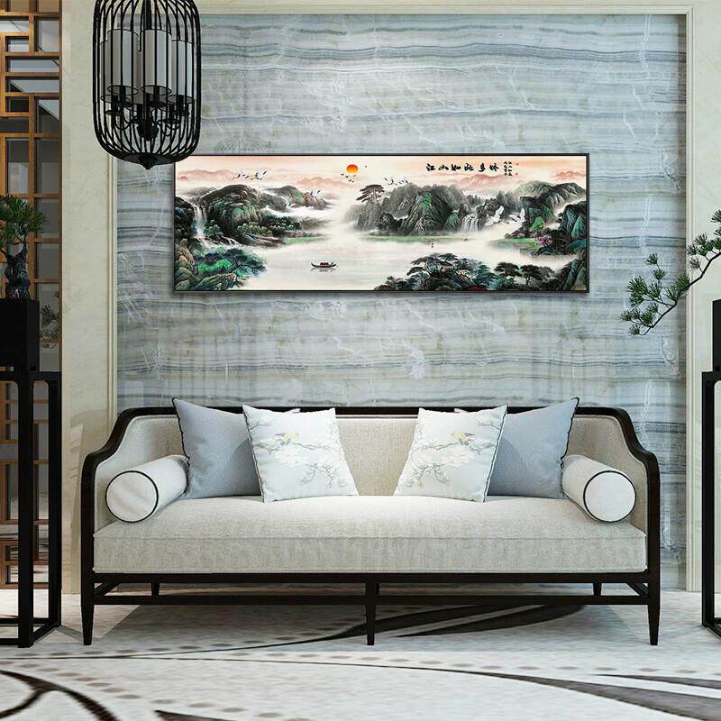 新中式山水装饰画中国风客厅沙发背景墙挂画办公室书房国画风水画