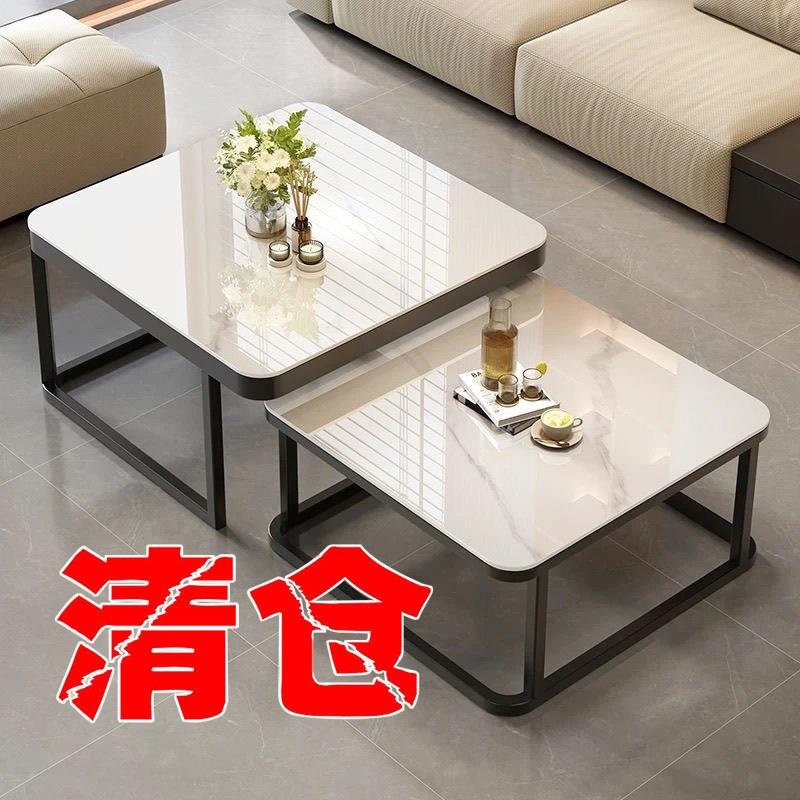 岩板茶几客厅2026新款家用小户型轻奢现代高级感折叠方形小茶几桌
